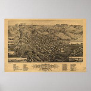 Póster Mapa panorámico de la Butte Montana 1884