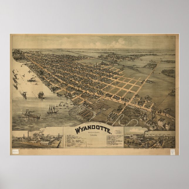 Póster Mapa panorámico de la época de Wyandotte Michigan  (Frente)