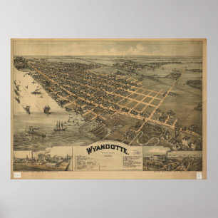 Póster Mapa panorámico de la época de Wyandotte Michigan 