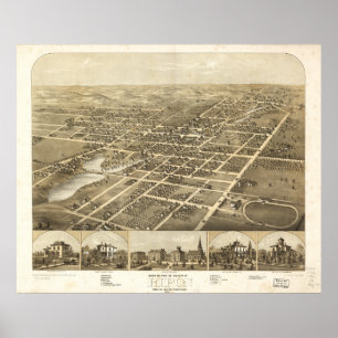 Póster Mapa panorámico de la época Ripon WI 1867