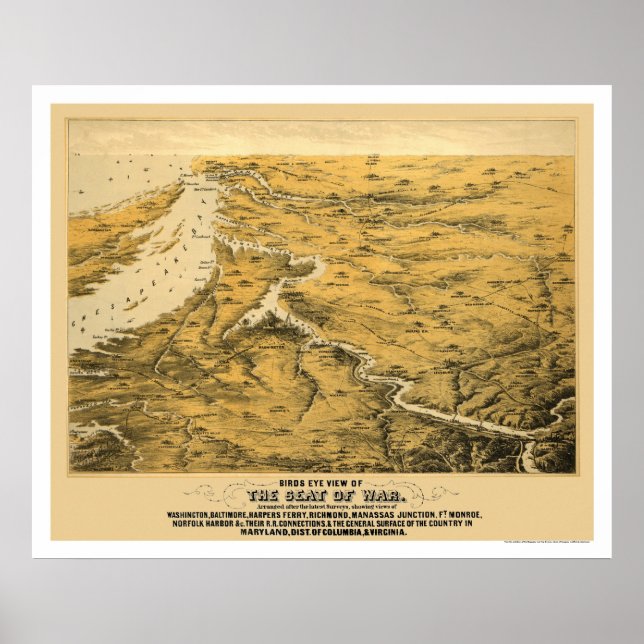 Póster Mapa panorámico de la guerra civil de 1861 (Frente)