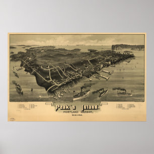 Póster Mapa panorámico de la isla de Peak en Portland en 