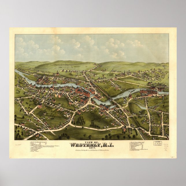 Póster Mapa Panorámico de la Isla de Rhode 1877 (Frente)
