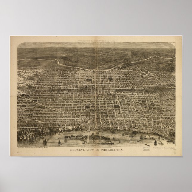 Póster Mapa Panorámico de la Pensión Filadelfia 1872 (Frente)