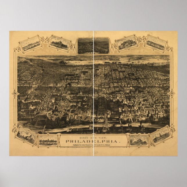 Póster Mapa Panorámico de la Pensión Filadelfia 1876 (Frente)