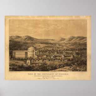 Póster Mapa Panorámico de la Universidad de Virginia 1856
