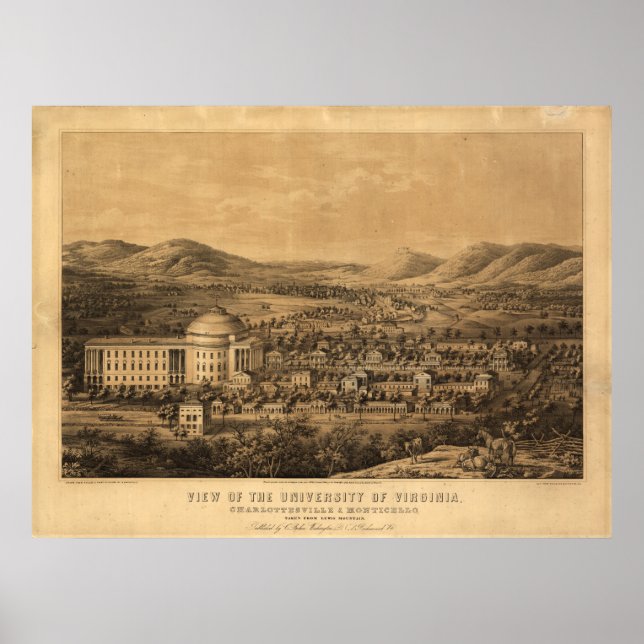 Póster Mapa Panorámico de la Universidad de Virginia 1856 (Frente)