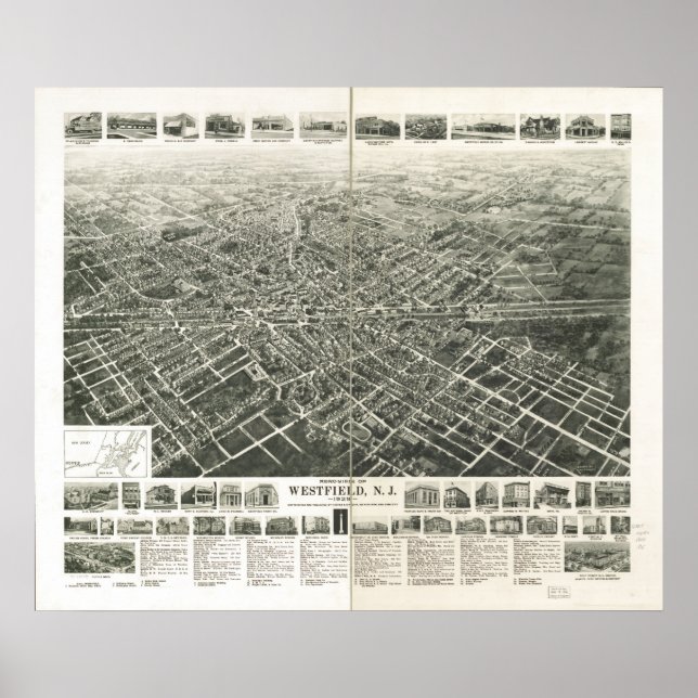 Póster Mapa Panorámico de la Vista de los Ojos de NJ en W (Frente)