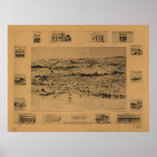 Póster Mapa Panorámico de Lakeport California 1888