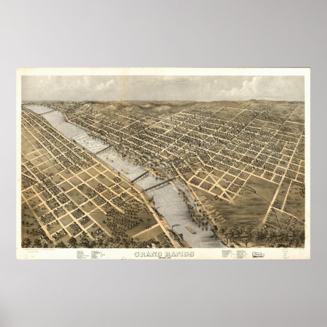 Póster Mapa Panorámico de las Antigüedades de Grand Rapid (Frente)