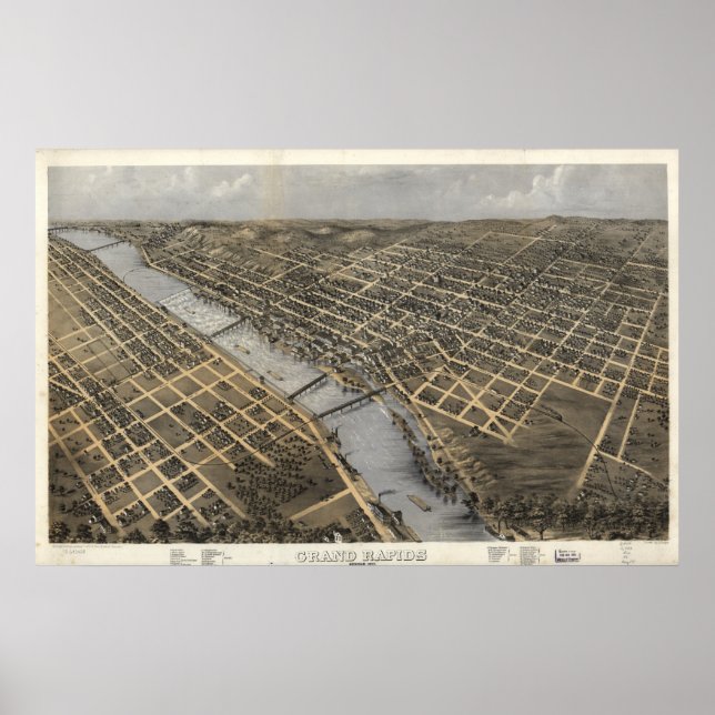 Póster Mapa Panorámico de las Antigüedades de Grand Rapid (Frente)