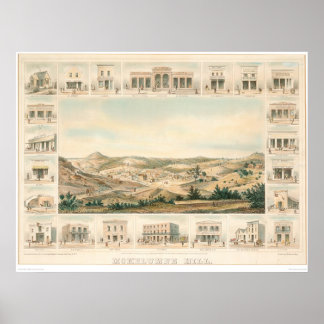 Póster Mapa Panorámico de las Colinas de Mokelumne 1855 (