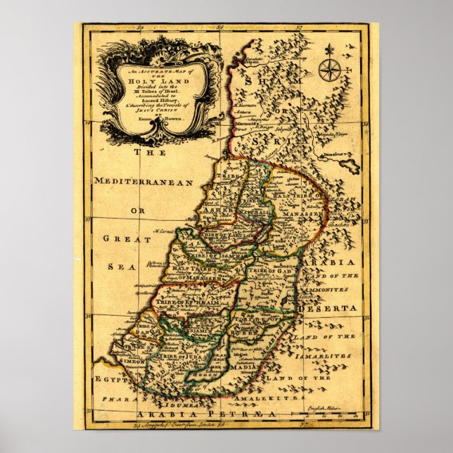 Póster Mapa panorámico de las tribus de Israel en Palesti (Frente)
