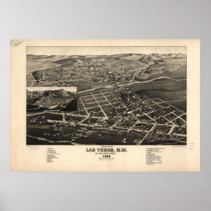 Póster Mapa Panorámico de Las Vegas, NM Birds View 1882