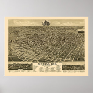 Póster Mapa Panorámico de Lincoln, NE - 1889