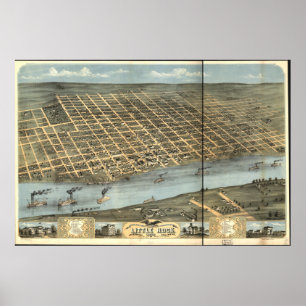 Póster Mapa panorámico de Little Rock Arkansas 1871