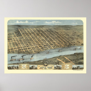 Póster Mapa panorámico de Little Rock, Arkansas - 1871