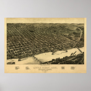 Póster Mapa Panorámico de Little Rock Arkansas 1887