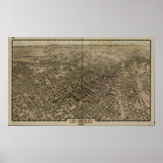Póster Mapa Panorámico de Los Ángeles California 1909