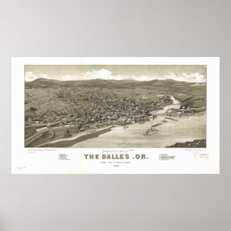 Póster Mapa Panorámico de los Dalles Oregon 1884