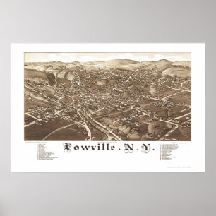 Póster Mapa Panorámico de Lowville, Nueva York - 1885