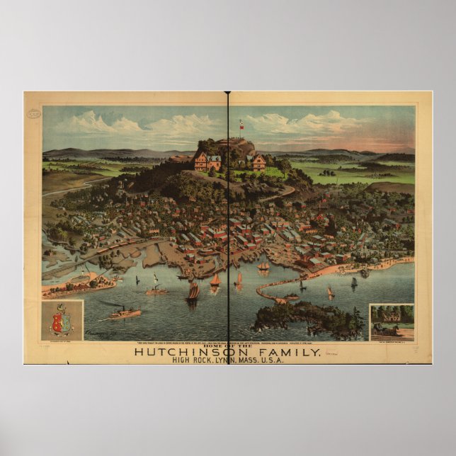 Póster Mapa panorámico de Lynn Massachusetts 1881 (Frente)