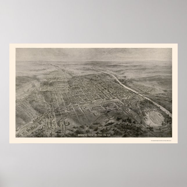 Póster Mapa Panorámico de Macon, GA - 1912 (Frente)