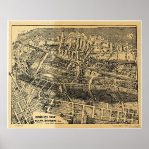 Póster Mapa Panorámico de Madera Maplewood, NJ Birds Eye