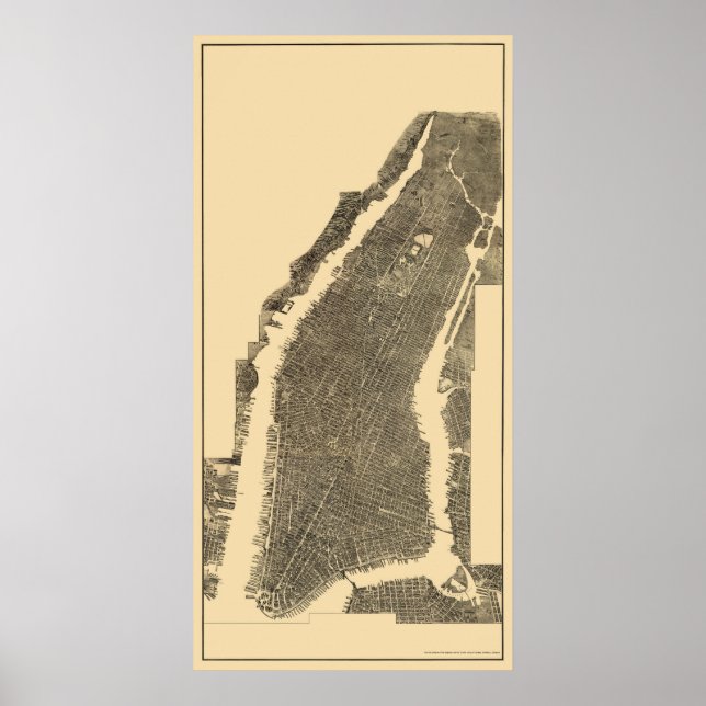 Póster Mapa Panorámico de Manhattan, NY - 1900 (Frente)
