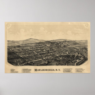 Póster Mapa Panorámico de Marlborough, NY Birds Eye View 