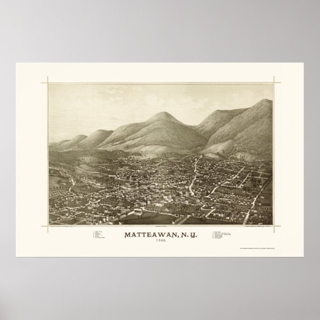Póster Mapa Panorámico de Matteawan, NY - 1886 (Frente)