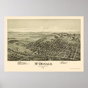 Póster Mapa panorámico de McDonald, PA - 1897
