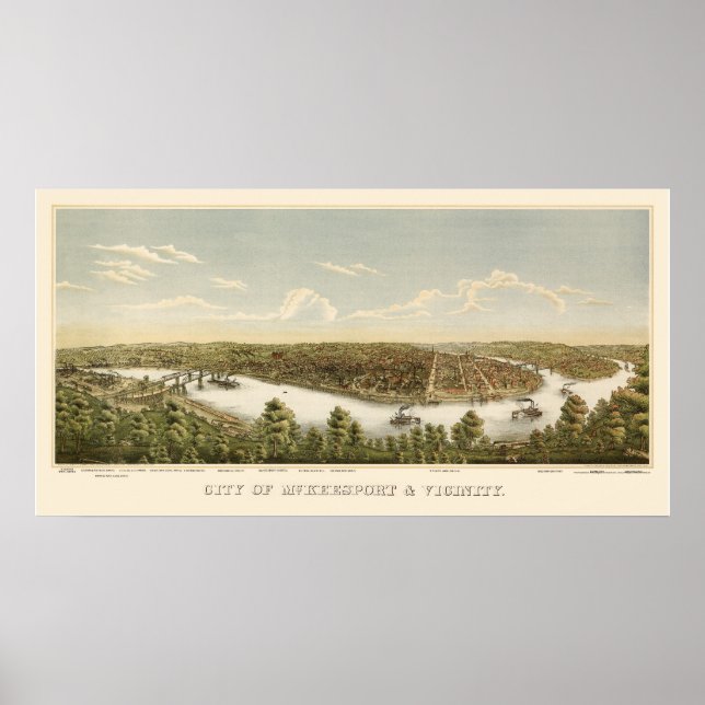 Póster Mapa Panorámico de McKeesport - 1894 (Frente)