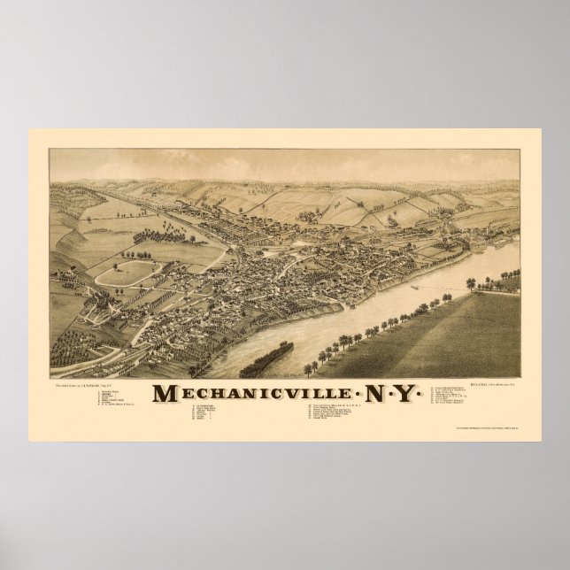Póster Mapa panorámico de Mechanicville, NY - 1885 (Frente)
