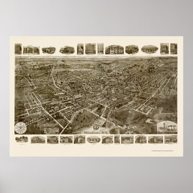 Póster Mapa Panorámico de Middletown, NY - 1921 (Frente)