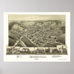 Póster Mapa Panorámico de Minersville, PA - 1889