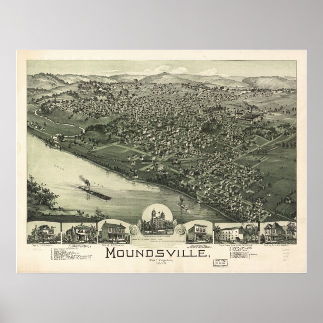 Póster Mapa Panorámico de Montaña Dsville W. Virginia 189