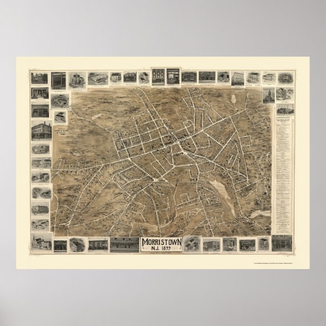 Póster Mapa panorámico de Morristown, NJ - 1899 (Frente)