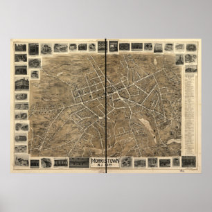 Póster Mapa Panorámico de Morristown, NJ Birds Eye View