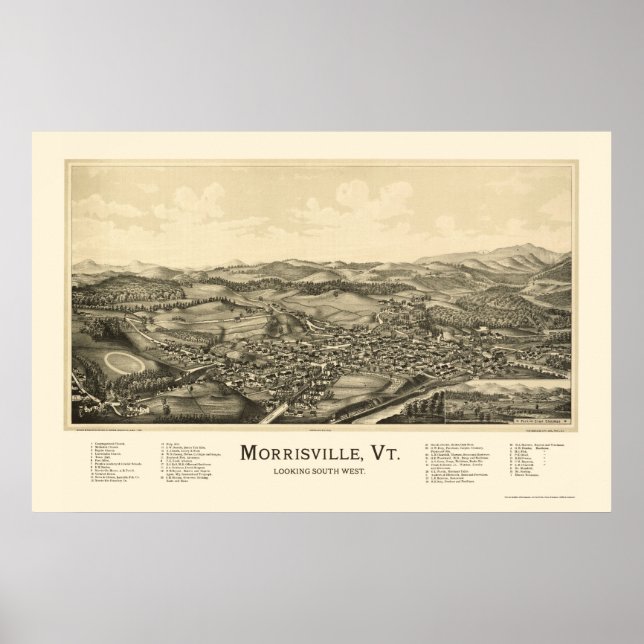 Póster Mapa panorámico de Morrisville, VT - 1889 (Frente)