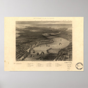 Póster Mapa panorámico de New Orleans Louisiana 1863