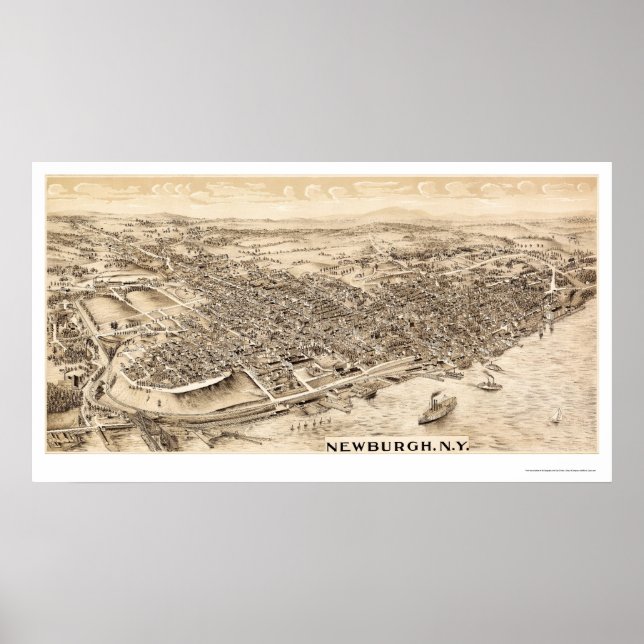 Póster Mapa Panorámico de Newburgh, NY - 1900 (Frente)