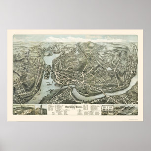 Póster Mapa Panorámico de Norwich CT - 1876