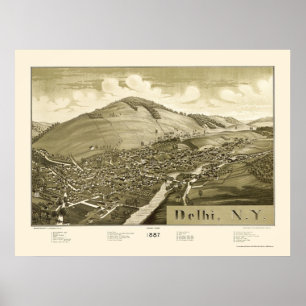 Póster Mapa Panorámico de Nueva Delhi - 1887