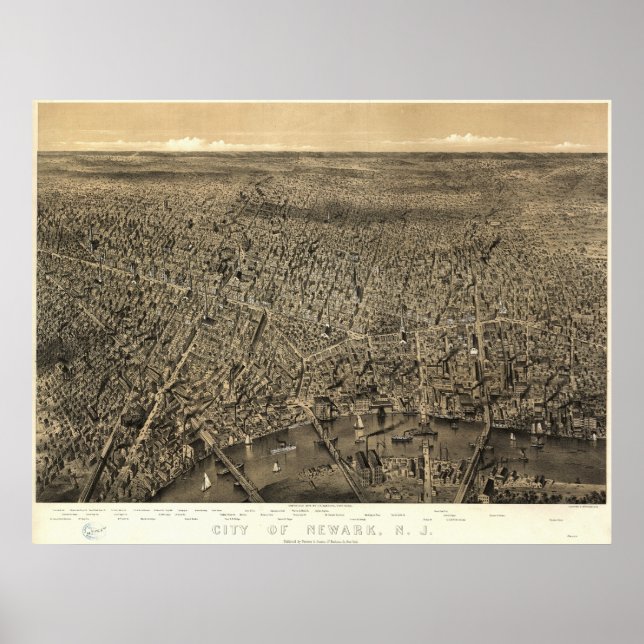 Póster Mapa Panorámico de Nueva Jersey 1874 (Frente)