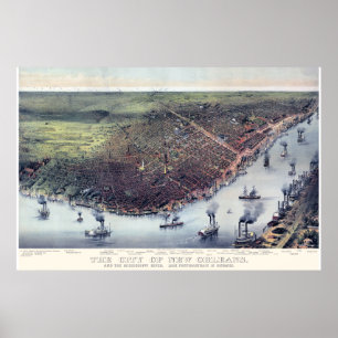Póster Mapa Panorámico de Nueva Orleans DIGITALMENTE REMA