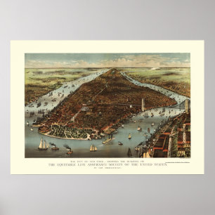 Póster Mapa Panorámico de Nueva York - 1883