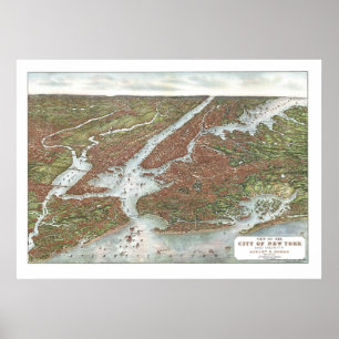 Póster Mapa Panorámico de Nueva York, 1907