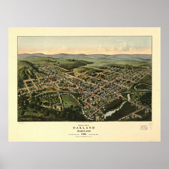 Póster Mapa Panorámico de Oakland Maryland 1906 (Frente)