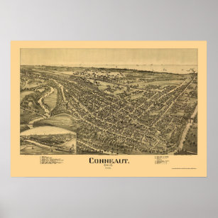 Póster Mapa Panorámico de OH, Conneaut - 1896